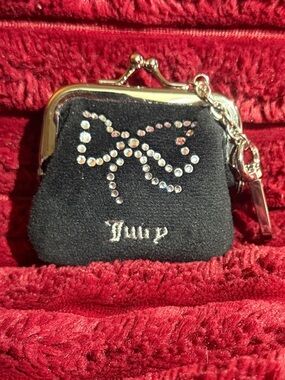 Juicy Couture Mini Black Rhinestone Bow Coin Purse with Kiss Lock